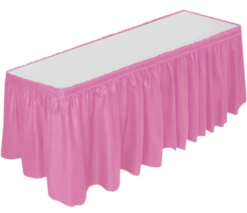 DecorRack Table Skirt 29 in x 14 ft BPA Free Plastic Tableskirt Disposable Reusable Rectangular Tablecloth Skirt Light Pink 1 Pack