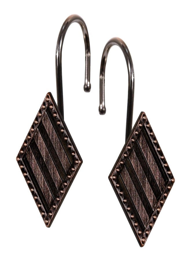 Popkozzi Bronze Decorative Shower Curtain Hooks: 12 Pcs Rust Proof Metal Geometric Diamond Shaped Curtain Rings - Rustic Vintage Antique Hooks Hangers for Shower Rod - Set of 12 - Image 2