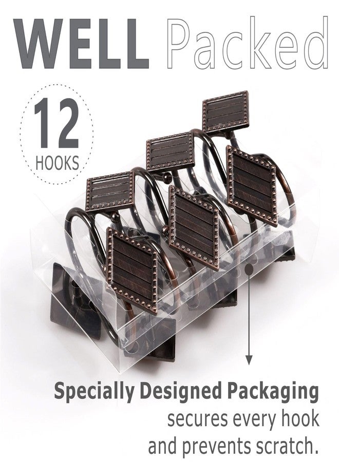 Popkozzi Bronze Decorative Shower Curtain Hooks: 12 Pcs Rust Proof Metal Geometric Diamond Shaped Curtain Rings - Rustic Vintage Antique Hooks Hangers for Shower Rod - Set of 12 - Image 3