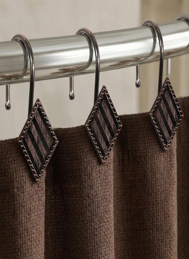 Popkozzi Bronze Decorative Shower Curtain Hooks: 12 Pcs Rust Proof Metal Geometric Diamond Shaped Curtain Rings - Rustic Vintage Antique Hooks Hangers for Shower Rod - Set of 12 - Image 1