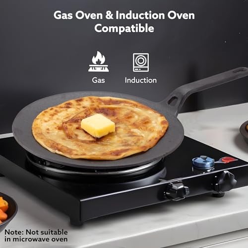 AGARO Royal Pre Seasoned Cast Iron Tawa, 26 CM Diameter, No Chemical Coating, Long Rigid Handle, Fast Heating |Induction & Gas Stove Compatible - Image 3