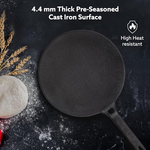 AGARO Royal Pre Seasoned Cast Iron Tawa, 26 CM Diameter, No Chemical Coating, Long Rigid Handle, Fast Heating |Induction & Gas Stove Compatible - Image 2
