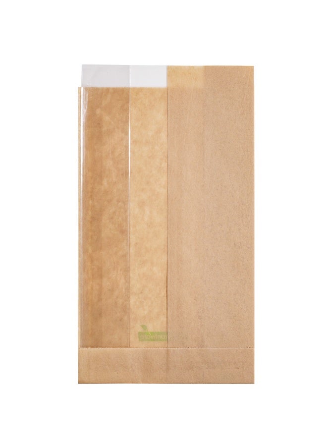 Restaurantware أكياس ورقية بحجم 4.75" × 2.75" × 8.5" للوجبات الخفيفة، 100 كيس خبز ورقي صغير - قابلة للاستخدام مرة واحدة، مع نافذة جانبية، أكياس وجبات خفيفة من ورق كرافت، للبوب كورن، والبسكويت، والبطاطس المقلية، والمزيد - Image 1
