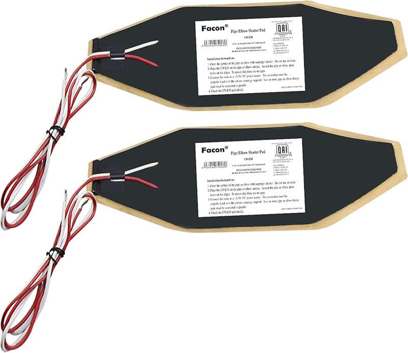 FACON 3" x 8" RV Elbow Pipe Heater Pad, Work for 1-1/2" Elbow Pipe on RV, Camper, Travel Trailer and Motorhome, 12V DC(Pack of 2) - Image 1