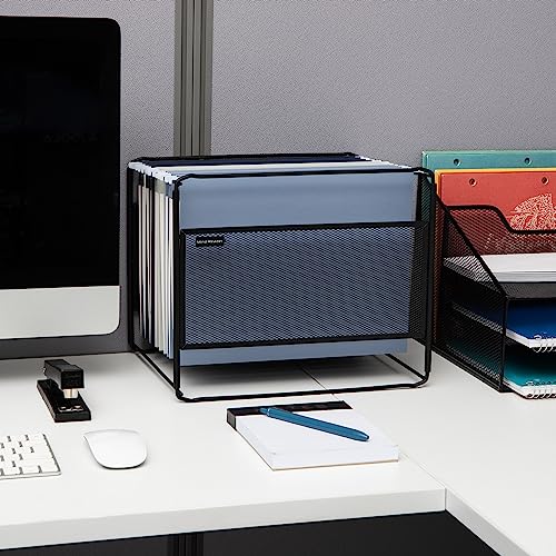 Mind Reader Hanging File Folder Organizer, Desktop Organizer, Storage, Office, Metal Mesh, 13" L x 9.75" W x 10.25" H, Black - Image 2