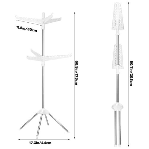 WAKCCIL 2-Layer Rotatable & Foldable Clothes Drying Rack 75" Stainless Steel Laundry Drying Tree with 6 Rotatable Arms, 4-Leg Free-Standing Hanger Stand for Indoor, Balcony, and Laundry Room - Image 2