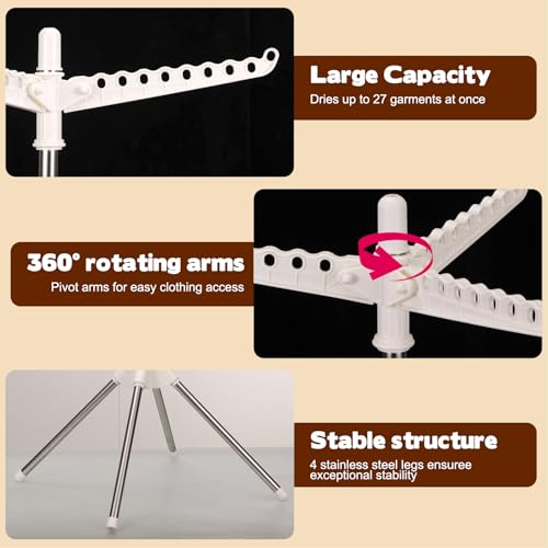 WAKCCIL 2-Layer Rotatable & Foldable Clothes Drying Rack 75" Stainless Steel Laundry Drying Tree with 6 Rotatable Arms, 4-Leg Free-Standing Hanger Stand for Indoor, Balcony, and Laundry Room - Image 3