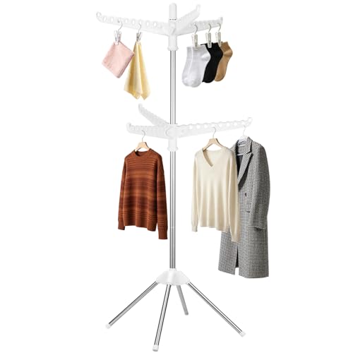 WAKCCIL 2-Layer Rotatable & Foldable Clothes Drying Rack 75" Stainless Steel Laundry Drying Tree with 6 Rotatable Arms, 4-Leg Free-Standing Hanger Stand for Indoor, Balcony, and Laundry Room - Image 1