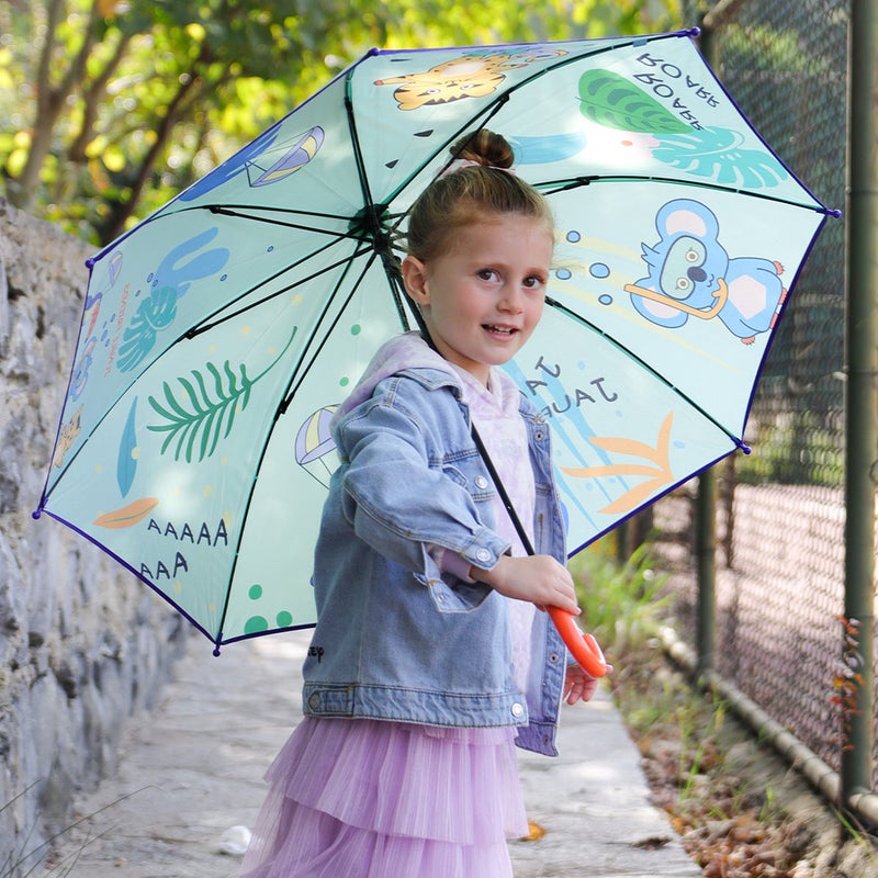 Umbrella for Kids, 8 ribs Windproof Umbrella, Jungle Friends Design Childrens Umbrella, Easy Grip Handle,70cm Length, Lightweight - Image 2