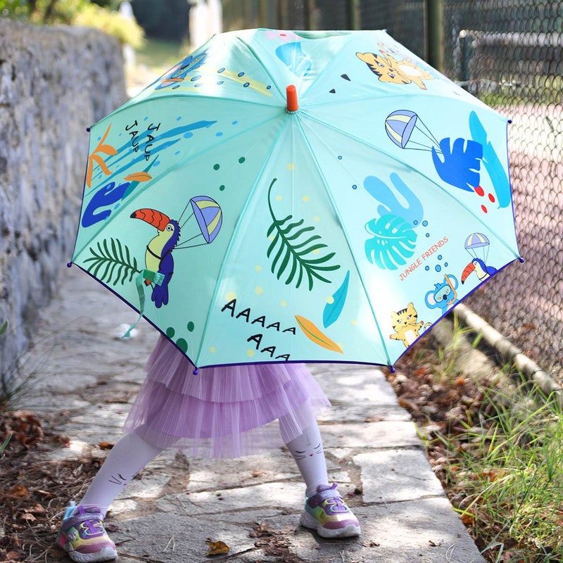 Umbrella for Kids, 8 ribs Windproof Umbrella, Jungle Friends Design Childrens Umbrella, Easy Grip Handle,70cm Length, Lightweight - Image 3