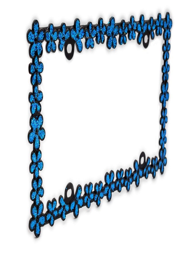 creathome 3D Shining Daisy Wrenth License Plate Frame from Pure Zinc Alloy Metal Perfect Plate Holder,Matt Black with Blue Glitter - Image 4