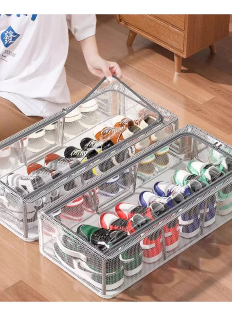 Shoe Storage Organizer Transparent Shoe Storage Box Stackable Shoe Organizer with Steel  Foldable Shoe Rack Shoe Container Bins for Clothes Shoes Toys Space Saving（60*30*21cm）  - Image 3
