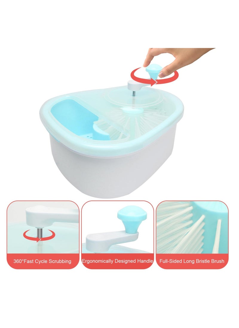 Generic Fruit and Vegetable Washing Machine, Fruit Cleaner Spinner, Fruit Washer Spinner with Brush, Multifunctional Fruit and Vegetable Scrubber, Salad Spinner (Blue)  - Image 3