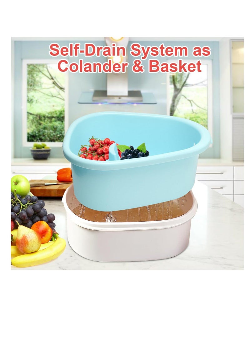 Generic Fruit and Vegetable Washing Machine, Fruit Cleaner Spinner, Fruit Washer Spinner with Brush, Multifunctional Fruit and Vegetable Scrubber, Salad Spinner (Blue)  - Image 5