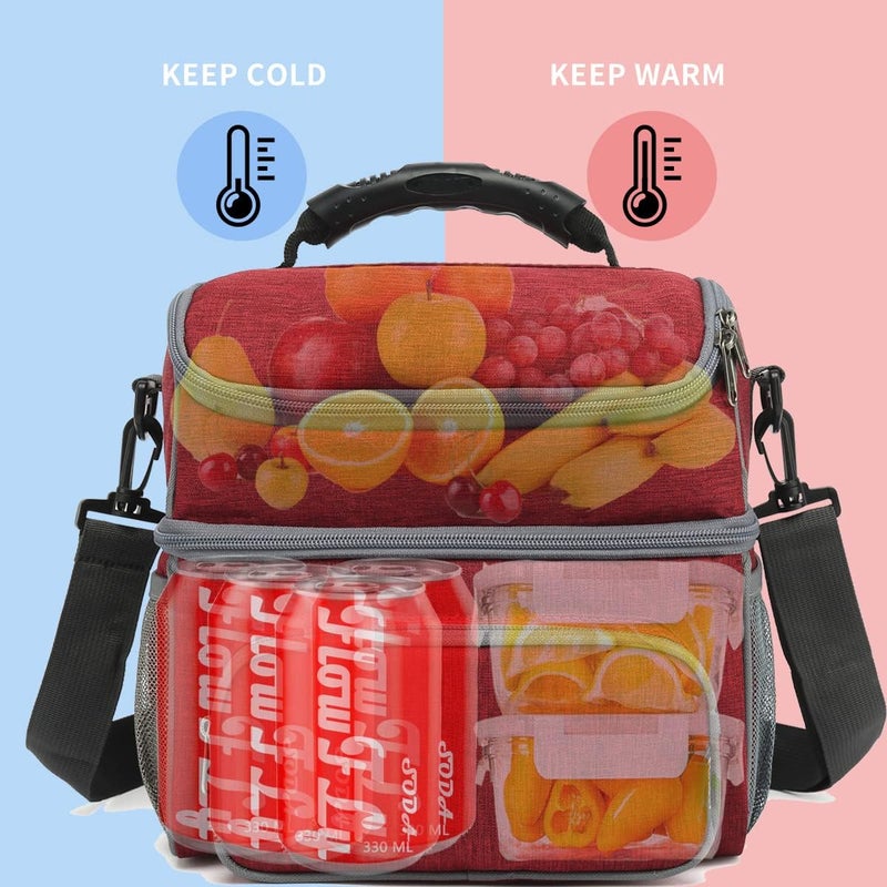 FlowFly Double Layer Cooler Insulated Lunch Bag Adult Lunch Box Large Tote Bag for Men, Women, With Adjustable Strap,Front Pocket and Dual Large Mesh Side Pockets - Image 2