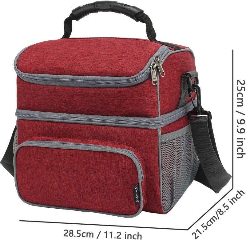 FlowFly Double Layer Cooler Insulated Lunch Bag Adult Lunch Box Large Tote Bag for Men, Women, With Adjustable Strap,Front Pocket and Dual Large Mesh Side Pockets - Image 4