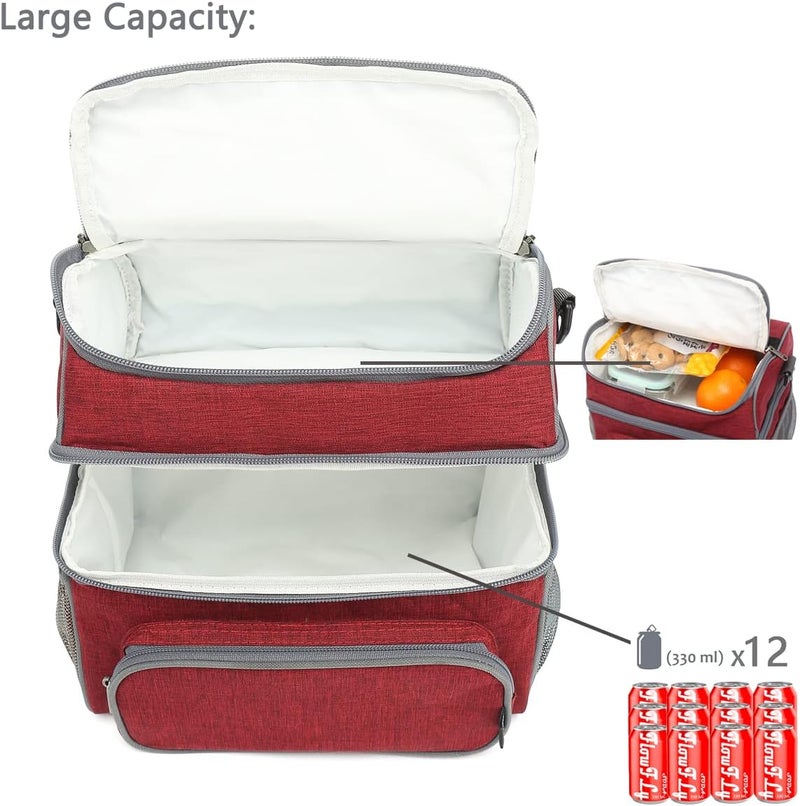 FlowFly Double Layer Cooler Insulated Lunch Bag Adult Lunch Box Large Tote Bag for Men, Women, With Adjustable Strap,Front Pocket and Dual Large Mesh Side Pockets - Image 5