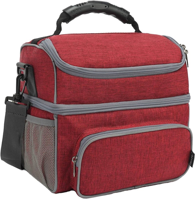 FlowFly Double Layer Cooler Insulated Lunch Bag Adult Lunch Box Large Tote Bag for Men, Women, With Adjustable Strap,Front Pocket and Dual Large Mesh Side Pockets - Image 1