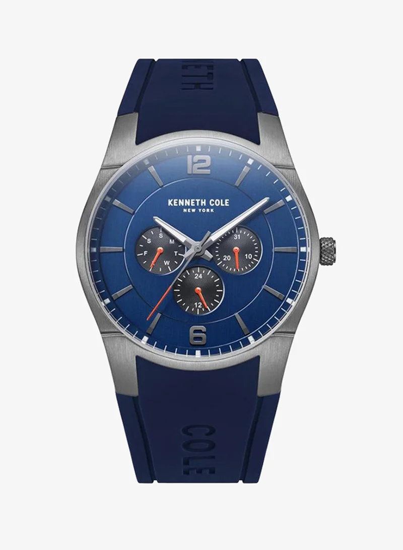 Kenneth Cole New York Blue Dial Blue Silicone Strap Chronograph Watch For Men 42mm