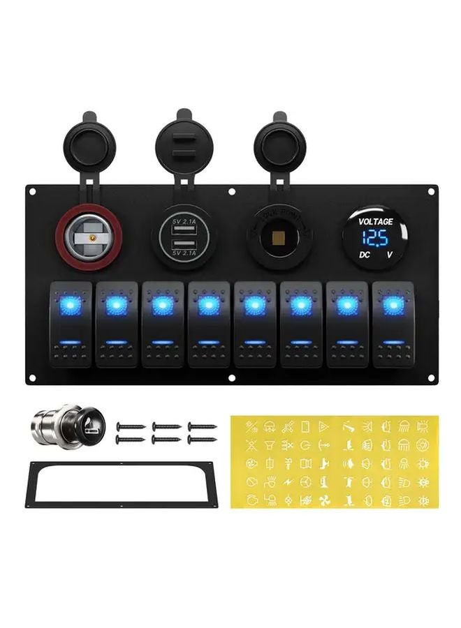 Blue 8 Gang Switch Panel Dual USB Ports Voltmeter 12V Socket Car Yacht - Image 2