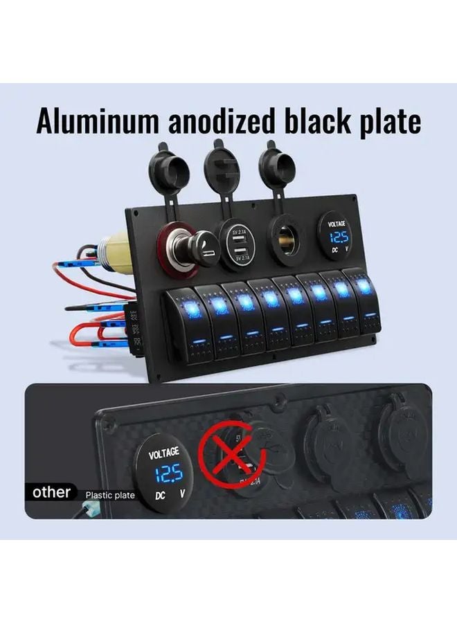 Blue 8 Gang Switch Panel Dual USB Ports Voltmeter 12V Socket Car Yacht - Image 4