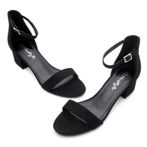 Herstyle Women’s Low Heels – Open Toe Chunky Block Heeled Sandals with Ankle Strap | Comfortable Dressy Short Heels for Prom, Wedding, Party & Office, Black 10.0, Sunday - Image 2