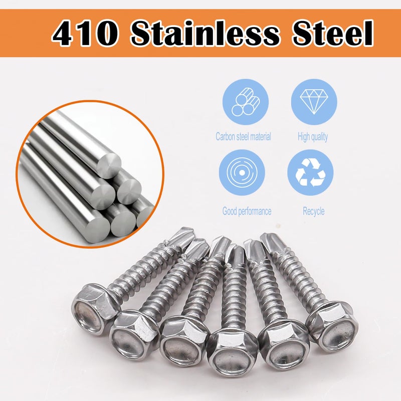 weideer 170pcs #8×1" Self Tapping Screws for Sheet Metal Hex Washer Head 410 Stainless Steel Self Drilling Screws Quick Tapping Screw with a Socket Driver K-127 - Image 5
