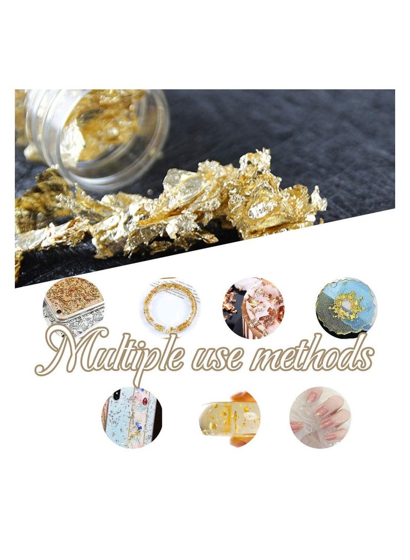 Y&D Gold Leaf, 3 Colors Foil Flakes for Nail, Leaf Metallic Nails, Painting, Crafts, Slime and Resin Jewelry Making DIYs, Imitation - Image 2
