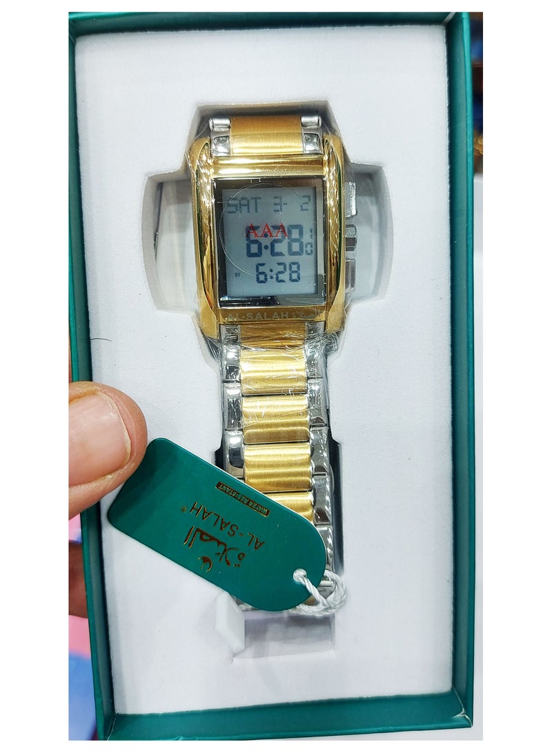 Azan Watch Women's Stainless Steel Islamic Watch Displaying Azan Times and Qibla Direction in Gold and Silver Colors