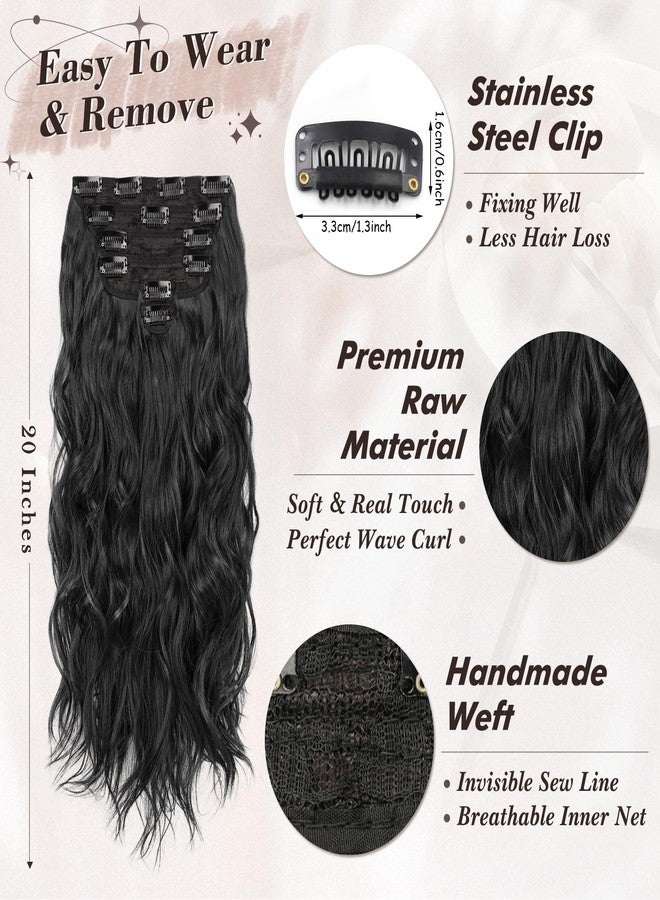 بارسدار وصلات شعر بارسدار المموجة باللون الأسود - 20 بوصة، 6 قطع، شعر صناعي ناعم وسميك، وصلات شعر كاملة للرأس للنساء - شعر طويل وكثيف وسهل الارتداء يوميًا وفي الحفلات - أسود طبيعي - Image 3