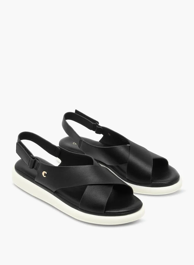 لو كونفورت صنادل نسائية بحزام متقاطع بنقوش مع إغلاق بخطاف وحلقة