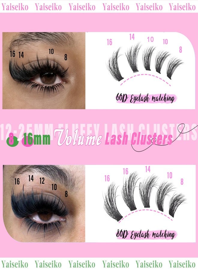Yaiseiko Lash Cluster 60D+80D Eyelash Extensions 8-16mm Thick Lash Clusters CC Curly Wispy Individual Lashes 380pcs False Eyelashes DIY Lash Extension(Matte,3D,8-16MM) - Image 2