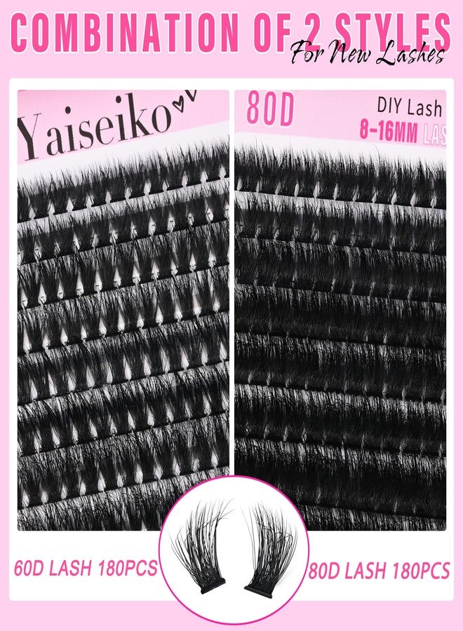 Yaiseiko Lash Cluster 60D+80D Eyelash Extensions 8-16mm Thick Lash Clusters CC Curly Wispy Individual Lashes 380pcs False Eyelashes DIY Lash Extension(Matte,3D,8-16MM) - Image 4