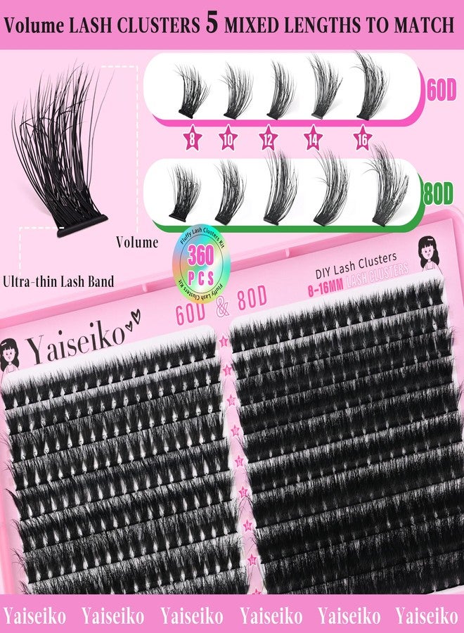 Yaiseiko Lash Cluster 60D+80D Eyelash Extensions 8-16mm Thick Lash Clusters CC Curly Wispy Individual Lashes 380pcs False Eyelashes DIY Lash Extension(Matte,3D,8-16MM) - Image 3