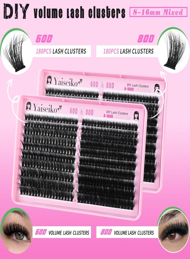 Yaiseiko Lash Cluster 60D+80D Eyelash Extensions 8-16mm Thick Lash Clusters CC Curly Wispy Individual Lashes 380pcs False Eyelashes DIY Lash Extension(Matte,3D,8-16MM) - Image 5
