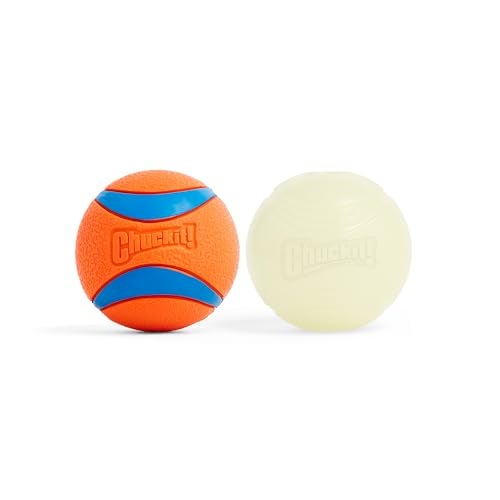Chuckit Ultra Ball Dog Toys Size Large for Dogs 60100 lbs Made from Durable Rubber Super Bouncy Day Night Bundle Floats in Water 3inch Diameter Pack of 2 - Image 1