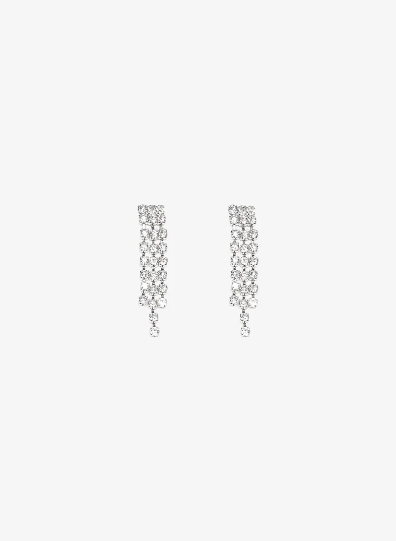 Khizana Silver Silver Diamonte Rhinestone Drop Down Jewelry Set With Earrings Necklace for Women | Best Price UAE