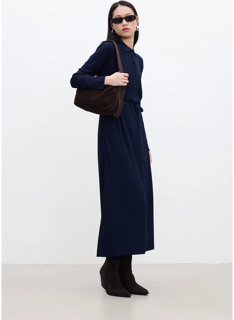 مانوكا Collared Knit Dress Navy Blue