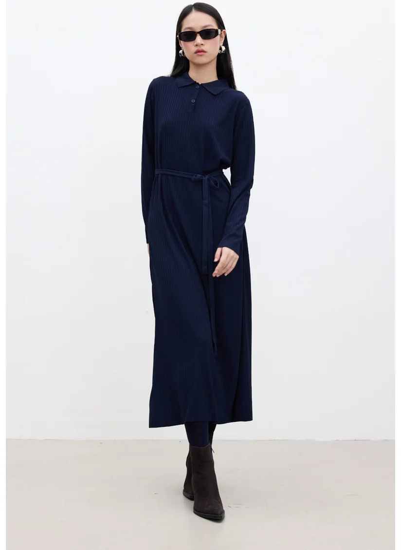 مانوكا Collared Knit Dress Navy Blue