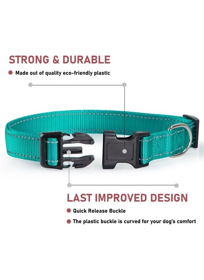 BOOMIBOO - Reflective Dog Collar with Buckle Adjustable Safety Nylon Collars for Small Medium Large Dogs, Teal XXS - Image 1