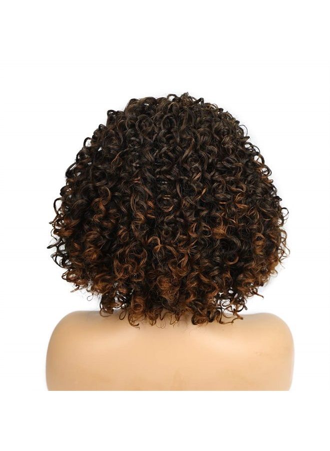 Fancy Hair Afro Kinky Curly Headband Wigs Mixed Brown Turban Wig with Black flannel hair band Heat Resistant Fiber Synthetic Party Cosplay Wigs for Black Women - Image 4