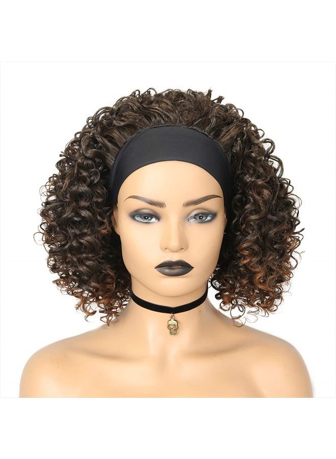 Fancy Hair Afro Kinky Curly Headband Wigs Mixed Brown Turban Wig with Black flannel hair band Heat Resistant Fiber Synthetic Party Cosplay Wigs for Black Women - Image 2