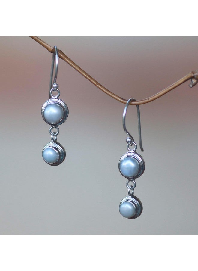NOVICA Artisan Handmade Cultured Freshwater Pearl Dangle Earrings .925 Sterling Silver White Indonesia Bridal Birthstone 'Two Full Moons' - Image 2