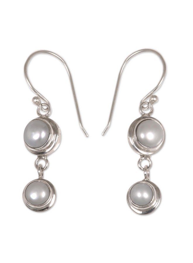 NOVICA Artisan Handmade Cultured Freshwater Pearl Dangle Earrings .925 Sterling Silver White Indonesia Bridal Birthstone 'Two Full Moons' - Image 1