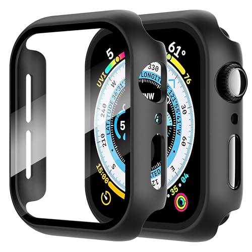 Diruite 2-Pack for Apple Watch Series 6/5/4/Series SE/SE 2/SE 3 44mm All-Around Screen Protector Case, Tempered Glass Screen Protector Case Ultra-Thin for iWatch 44mm Protection Cover - Black - Image 1