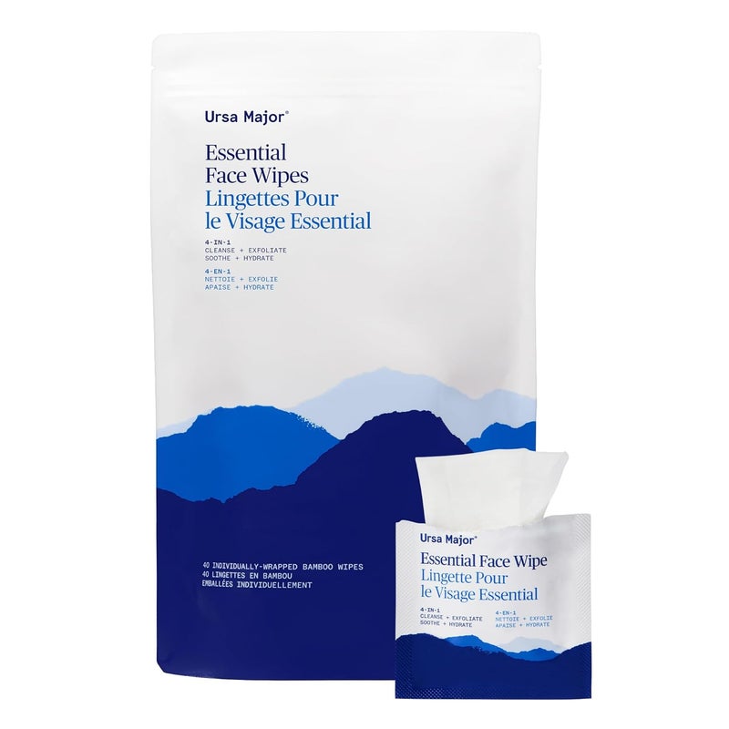 Ursa Major Essential Face Wipes | Natural, Biodegradable, Cruelty-Free | Cleanse, Exfoliate, Soothe and Hydrate | Individually Wrapped | 40 count - Image 1