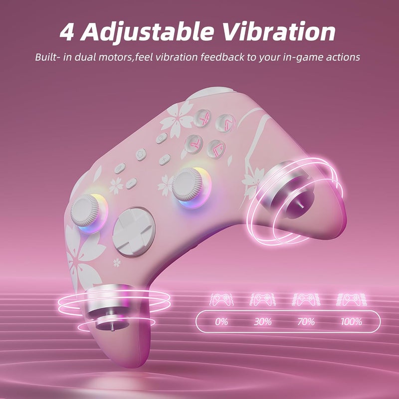 Mytrix Wireless Controllers for Switch/Switch 2, Windows PC iOS Android Steam/Steam Deck, Sakura Pink Bluetooth Controller with Programmable, Hall Effect Joysticks, Adjustable LED Light/Turbo/Vibration - Image 5