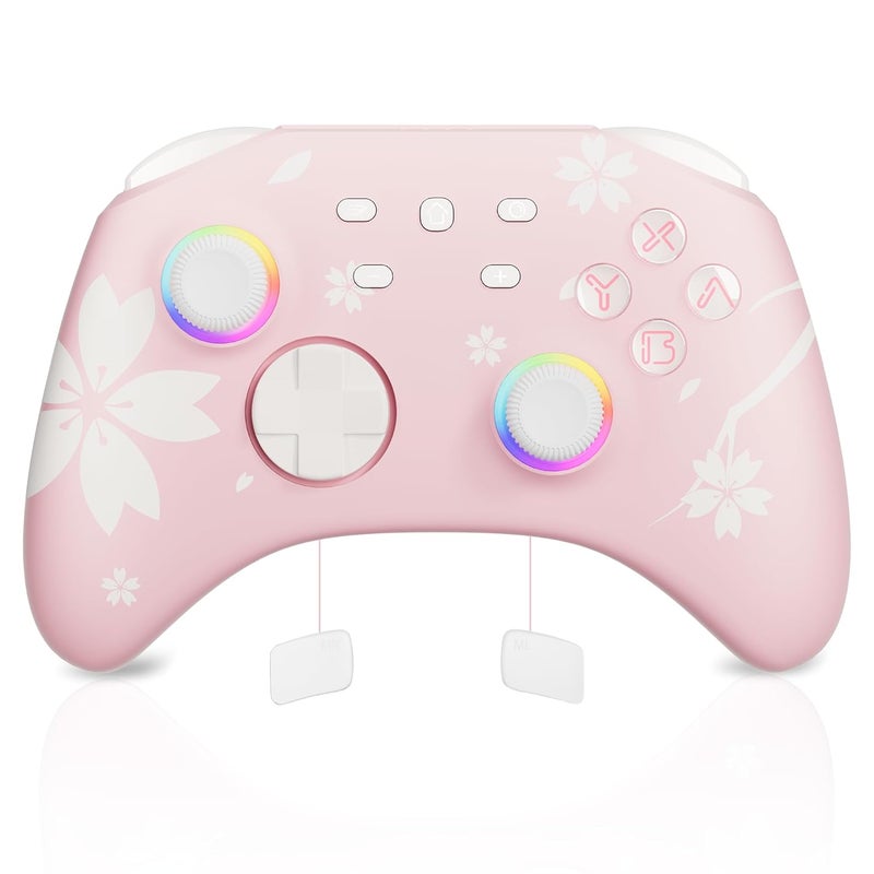 Mytrix Wireless Controllers for Switch/Switch 2, Windows PC iOS Android Steam/Steam Deck, Sakura Pink Bluetooth Controller with Programmable, Hall Effect Joysticks, Adjustable LED Light/Turbo/Vibration - Image 1