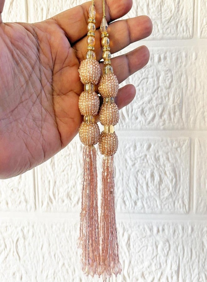 Adikala Craft Store Handmade Ethnic Cutdana Latkan Tassel Set of 2 for Saree Pallu, Blouse, Suits, Dupatta, Lehenga Decor, DIY Art & Crafts (Rose Gold Cutdana D1) - Image 1