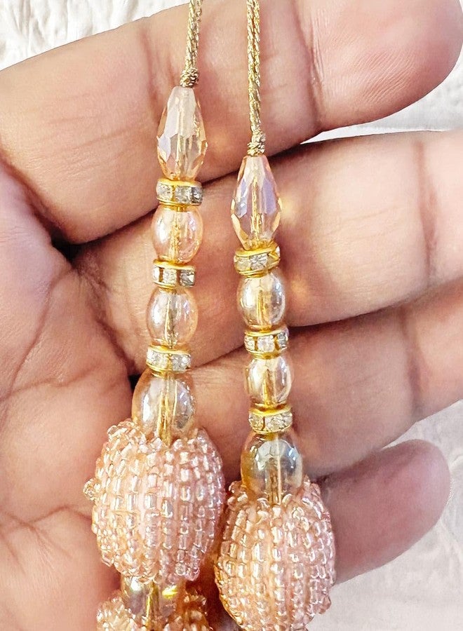 Adikala Craft Store Handmade Ethnic Cutdana Latkan Tassel Set of 2 for Saree Pallu, Blouse, Suits, Dupatta, Lehenga Decor, DIY Art & Crafts (Rose Gold Cutdana D1) - Image 4